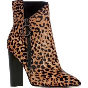 NIB Paige Kate Asymmetrical Leopard Print Leather Bootie, Size 6, Animal Print
